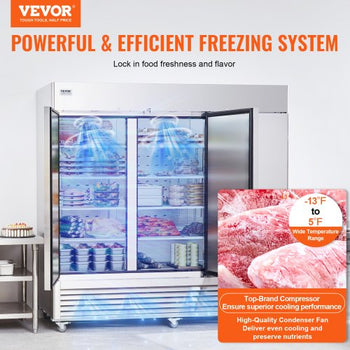 Commercial Freezer 60.42 Cu.ft, Reach In 82.5" W Upright Freezer 3 Doors, Auto-Defrost Stainless Steel Reach-in Freezer with 12 Adjustable Shelves, -13 to 5? Temp Control, LED Lighting, 4 Wheels