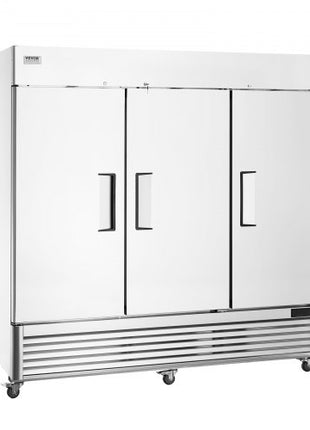 Commercial Freezer 60.42 Cu.ft, Reach In 82.5" W Upright Freezer 3 Doors, Auto-Defrost Stainless Steel Reach-in Freezer with 12 Adjustable Shelves, -13 to 5? Temp Control, LED Lighting, 4 Wheels