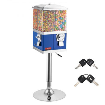 Commercial Vending Machine, Four Compartment Rotatable Gumball and Candy Dispenser, Adjustable Height Coin Operated Candy Bank with Iron Stand, for Business Toy Capsules Bouncy Balls Nut, Blue