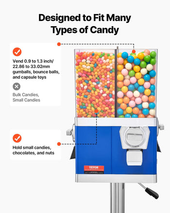Commercial Vending Machine, Four Compartment Rotatable Gumball and Candy Dispenser, Adjustable Height Coin Operated Candy Bank with Iron Stand, for Business Toy Capsules Bouncy Balls Nut, Blue