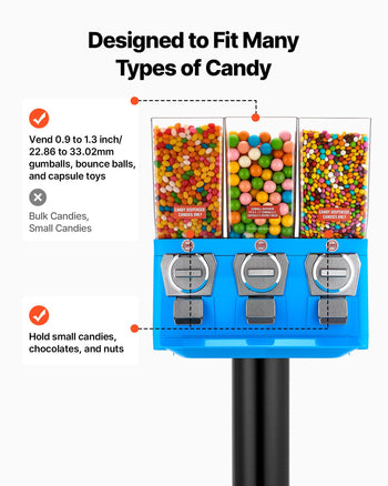 Candy Vending Machine, Triple Compartment Candy Vending Machine with Stand, Gumball & Candies Vendings Machines with Built-In Cash Box, Detachable, Vintage Candies Dispenser for Shops, Arcades