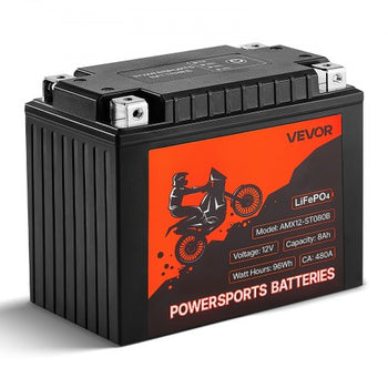 Motorcycle Battery, 12 Volt 8Ah, LiFePO4 Lithium Pre-Charged Powersports Battery, Maintenance Free & High Performance, Compatible with ATV, Motorcycle, Jet Skis, Scooter, UTV, and More