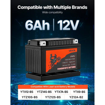Motorcycle Battery, 12 Volt 6Ah, LiFePO4 Lithium Pre-Charged Powersports Battery, Maintenance Free & High Performance, Compatible with ATV, Motorcycle, Jet Skis, Scooter, UTV, and More
