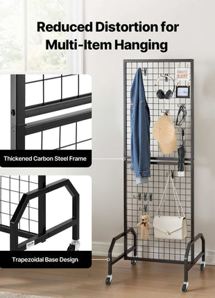 3 Packs Grid Wall Panels, 1.9 x 5.4 ft Wire Grid Panels Display Rack, Movable Art Display Shelf with Wheels and 30 Hooks, Black Carbon Steel Gridwall for Craft Show, Decor, Storage, Notice Board