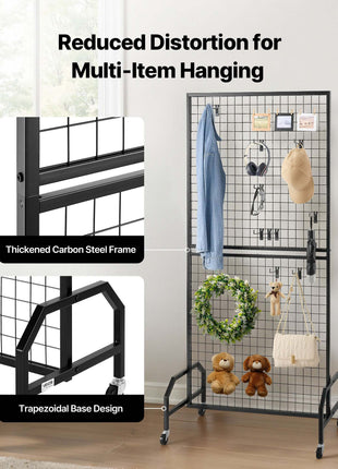 2 Packs Grid Wall Panels, 2.9 x 5.9 ft Wire Grid Panels Display Rack, Movable Art Display Shelf with Wheels and 10 Hooks, Black Carbon Steel Gridwall for Craft Show, Decor, Storage, Notice Board