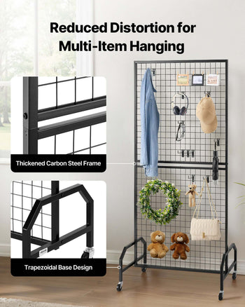 2 Packs Grid Wall Panels, 2.9 x 5.9 ft Wire Grid Panels Display Rack, Movable Art Display Shelf with Wheels and 10 Hooks, Black Carbon Steel Gridwall for Craft Show, Decor, Storage, Notice Board