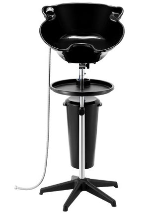 Portable Shampoo Bowl, Deep Shampoo Sink with Adjustable Height & Angle, Washing Hair Station Includes Drain Hose, Shower Head and Bucket, Salon Sink for Home & Barber Use, Black