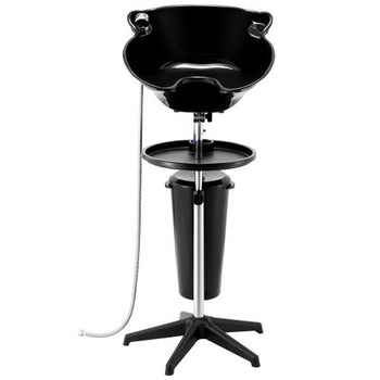 Portable Shampoo Bowl, Deep Shampoo Sink with Adjustable Height & Angle, Washing Hair Station Includes Drain Hose, Shower Head and Bucket, Salon Sink for Home & Barber Use, Black