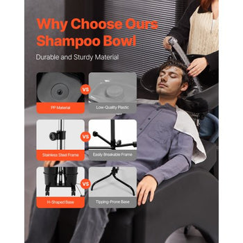Portable Shampoo Bowl, Shampoo Sink for Washing Hair with Electric Pump, Includes 2 Buckets 2 Showerheads, Drain Hose, Height and Angle Adjustable Portable Wash Bowl for Home Salon Use, Black