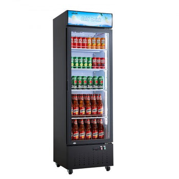 Commercial Merchandiser Refrigerator, 12.7 Cu.Ft / 360 L Glass Door Display Refrigerator, Upright Beverage Cooler with Customizable Lightbox, 4 Adjustable Shelves & Soft LED Light for Home Shops