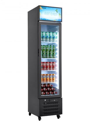 Commercial Merchandiser Refrigerator, 7.5 Cu.Ft / 213 L Glass Door Display Refrigerator, Upright Beverage Cooler with Customizable Lightbox, 4 Adjustable Shelves & Soft LED Light for Homes Shops