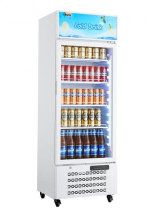 Commercial Merchandiser Refrigerator, 9.6 Cu.Ft / 273 L Glass Door Display Refrigerator, Upright Beverage Cooler with Customizable Lightbox, 4 Adjustable Shelves & Soft LED Light for Homes Shops