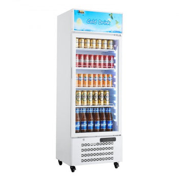 Commercial Merchandiser Refrigerator, 9.6 Cu.Ft / 273 L Glass Door Display Refrigerator, Upright Beverage Cooler with Customizable Lightbox, 4 Adjustable Shelves & Soft LED Light for Homes Shops