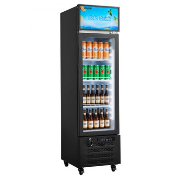 Commercial Merchandiser Refrigerator, 6.1 Cu.Ft / 173 L Glass Door Display Refrigerator, Upright Beverage Cooler with Customizable Lightbox, 3 Adjustable Shelves & Soft LED Light for Homes Shops