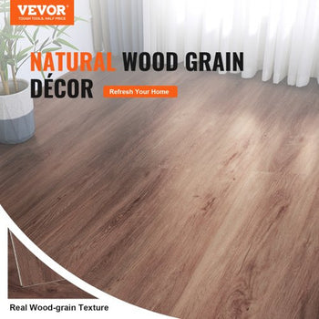 Interlocking Vinyl Floor Tiles 48 x 7.3 inch, 10 Tiles 5.5mm Thick Snap Together, Deep Brown Wood Grain DIY Flooring for Kitchen, Dining Room, Bedrooms & Bathrooms, Easy for Home Decor