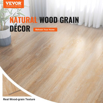 Interlocking Vinyl Floor Tiles 48 x 7.3 inch, 10 Tiles 5.5mm Thick Snap Together, Natural Wood Grain DIY Flooring for Kitchen, Dining Room, Bedrooms & Bathrooms, Easy for Home Decor