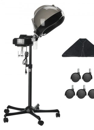 Professional Hair Steamer for Deep Conditioning, 11.81-inch Hooded Ionic Hair Steamer with 2 Modes, Height-Adjustable Standing Hair Steamer with Timer, 5 Wheels (2 Lockable) for Salon Home Spa