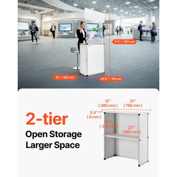 Promotion Counter Table, Portable Tradeshow Podium Table, 30.91" x 14.96" x 71.46", Display Exhibition Counter Stand Booth Fair with Wall, Pop Up Podium with Storage Rack/Carrying Bag