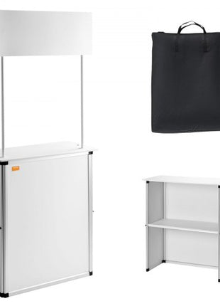 Promotion Counter Table, Portable Tradeshow Podium Table, 30.91" x 14.96" x 71.46", Display Exhibition Counter Stand Booth Fair with Wall, Pop Up Podium with Storage Rack/Carrying Bag