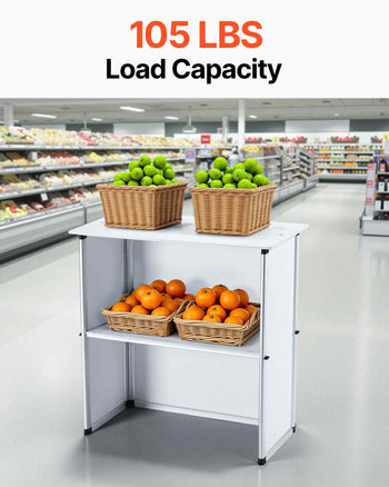 Promotion Counter Table, Portable Tradeshow Podium Table, 30.91" x 14.96" x 71.46", Display Exhibition Counter Stand Booth Fair with Wall, Pop Up Podium with Storage Rack/Carrying Bag