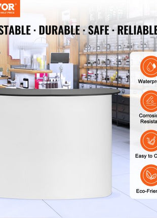 Portable Tradeshow Podium Table, 51.18" x 18.31" x 37.4", Display Exhibition Counter Stand Booth Fair with Wall, Foldable Promotion Retail Bar Table Pop Up Podium with Storage Rack, Carrying Bag