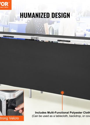 Extra Long Folding Portable Bar Table - Tradeshow Podium Table for Indoor, Outdoor, Party, Picnic, Exhibition, Includes Carrying Case, Storage Shelf and  Black Skirt, 77.95" x 15.16" x 34.65"