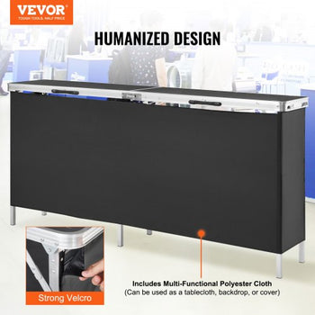Extra Long Folding Portable Bar Table - Tradeshow Podium Table for Indoor, Outdoor, Party, Picnic, Exhibition, Includes Carrying Case, Storage Shelf and  Black Skirt, 77.95" x 15.16" x 34.65"