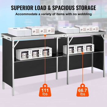 Black metal storage table with silver accents, featuring sturdy shelves, perfect for heavy loads and organized display.
