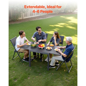 Expandable Outdoor Patio Dining Table, 3263 inch Rectangular Backyard Bistro Tables for 4-6, Aluminum Frame Metal Steel Slat , All-Weather Large Furniture for Lawn Garden Porch, Dark Gray