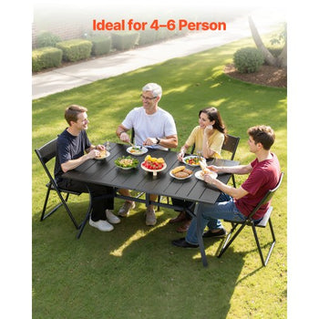 Outdoor Patio Dining Table, 59 inch Long Rectangular Metal Steel Slat Backyard Bistro Tables for 4-6, with 1.5 in Umbrella Hole, All-Weather Large Furniture for Lawn Garden Porch, Black