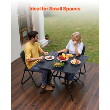 Outdoor Patio Dining Table, 37 inch Square Metal Steel Slat Backyard Bistro Tables, with 1.5 in Umbrella Hole, Outside All-Weather Large Furniture for Lawn Garden Porch, Black