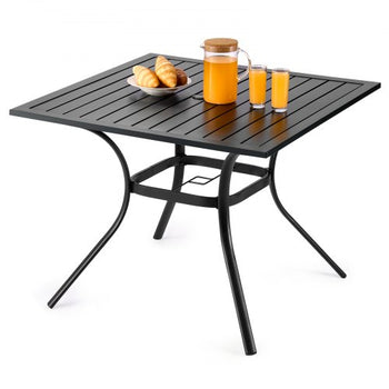 Outdoor Patio Dining Table, 37 inch Square Metal Steel Slat Backyard Bistro Tables, with 1.5 in Umbrella Hole, Outside All-Weather Large Furniture for Lawn Garden Porch, Black