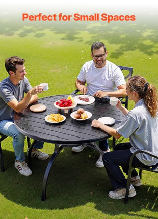 Outdoor Patio Dining Table, 47 inch Round Metal Steel Slat Backyard Bistro Tables, with 1.5 in Umbrella Hole, Outside All-Weather Large Furniture for Lawn Garden Porch, Black