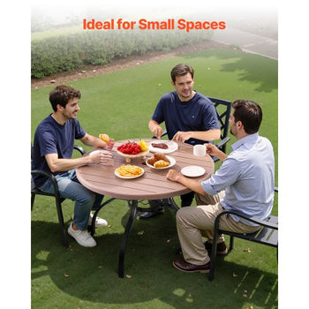 Outdoor Patio Dining Table, 41 inch Round Wood-Like Steel Slat Backyard Bistro Coffee Tables for 4, with 1.5 in Umbrella Hole, Outside All-Weather Large Furniture for Lawn Garden Porch, Gray