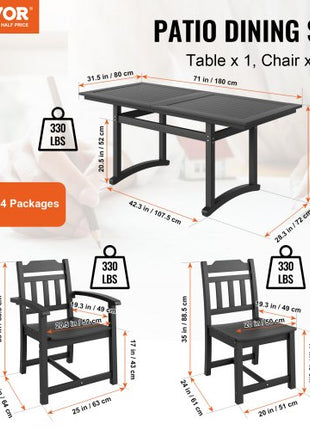 7 Pieces Patio Dining Set, Outdoor Rectangle Furniture Table and Chairs Set, All Weather Garden Furniture Table Sets, HIPS Patio Conversation Set, For Lawn, Deck, Backyard, Poolside, Black