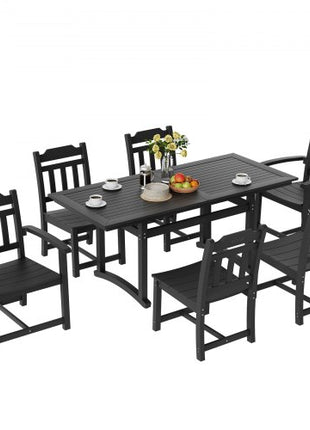 7 Pieces Patio Dining Set, Outdoor Rectangle Furniture Table and Chairs Set, All Weather Garden Furniture Table Sets, HIPS Patio Conversation Set, For Lawn, Deck, Backyard, Poolside, Black