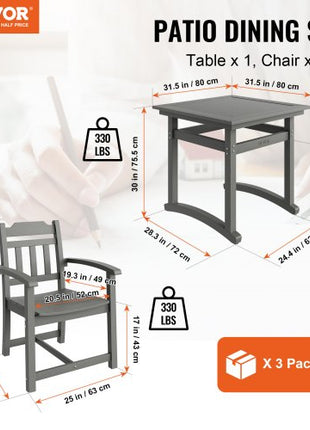 5 Pieces Patio Dining Set, Outdoor Square Furniture Table and Chairs, All Weather Garden Furniture Table Sets, HIPS Small Patio Conversation Set, For Lawn, Deck, Backyard, Poolside, Light Gray