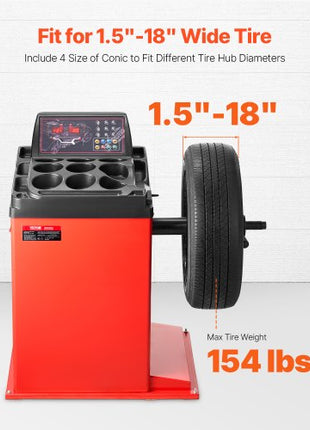 Tire Changer Machine, 18" Spindle, Durable Tire Balancer with 4 Size of Conic & 45# Steel, Reinforced Tire Balancer with Complete Measuring Tools & Multi-Compartment, Fit for 1.5"-18" Wide Tire