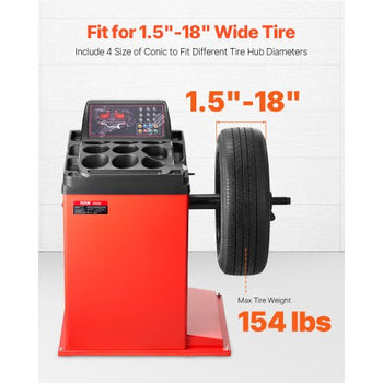 Tire Changer Machine, 18" Spindle, Durable Tire Balancer with 4 Size of Conic & 45# Steel, Reinforced Tire Balancer with Complete Measuring Tools & Multi-Compartment, Fit for 1.5"-18" Wide Tire