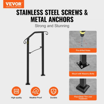 Handrails for Outdoor Steps, Fit 1 or 2 Steps Outdoor Stair Railing, Arch#1 Wrought Iron Handrail, Flexible Porch Railing, Black Transitional Handrails for Concrete Steps or Wooden Stairs
Visit the Happybuy Store