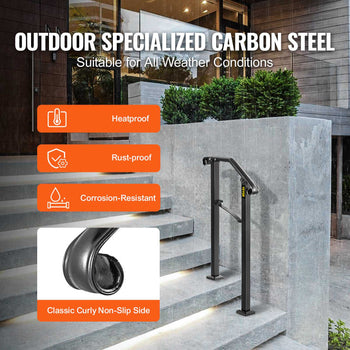 Handrails for Outdoor Steps, Fit 1 or 2 Steps Outdoor Stair Railing, Arch#1 Wrought Iron Handrail, Flexible Porch Railing, Black Transitional Handrails for Concrete Steps or Wooden Stairs
Visit the Happybuy Store