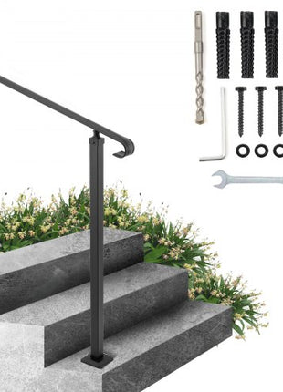 Handrails for Outdoor Steps 1-2 Step Railings Wrought Iron Handrail Stair Railings for Steps Black Iron Railings for Steps Wall and Floor Mounted with Installation Kit