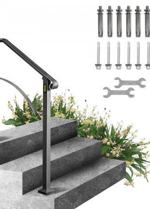 Handrails for Outdoor Steps, Fit 2 or 3 Steps Outdoor Stair Railing, Arch#2 Wrought Iron Handrail, Flexible Porch Railing, Black Transitional Handrails for Concrete Steps or Wooden Stairs