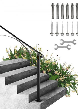 Handrails for Outdoor Steps, Fit 4 or 5 Steps Outdoor Stair Railing, Arch#4 Wrought Iron Handrail, Flexible Porch Railing, Black Transitional Handrails for Concrete Steps or Wooden Stairs