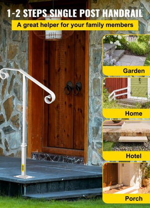 Single Post Handrail White Wrought Iron Post Mount Step Grab Supports Fits 1 or 2 Steps Grab Rail Single Post Railing