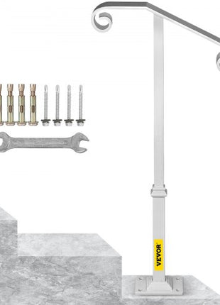 Single Post Handrail White Wrought Iron Post Mount Step Grab Supports Fits 1 or 2 Steps Grab Rail Single Post Railing