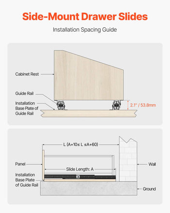 Undermount Drawer Slides, 16 inch, Full Extension Ball Bearing Under Stair Cabinet Rails, 260 LB Load Capacity Heavy Duty Bottom Stair Cabinet Glides Track Runners,for DIY Replacement, Black