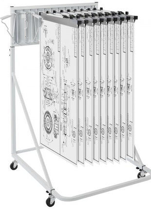 Mobile Blueprint Storage Rack, Plan Holder with 12 Pivot Brackets, Mobile Blueprint Holder Adjustable Height & Length, Poster Display Rack for Office and Home (Rack Only Without Clamps)