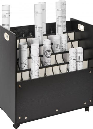 Blueprint Storage Rack, 50 Slots Mobile Blueprint Storage Cabinet, Wooden Roll File Organizer Cart for Construction Plan Map Poster Architectural, Blueprint File Holder for Home, Office, School