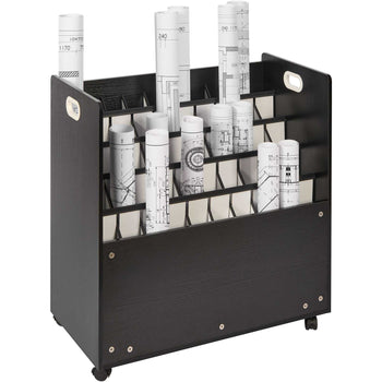 Blueprint Storage Rack, 50 Slots Mobile Blueprint Storage Cabinet, Wooden Roll File Organizer Cart for Construction Plan Map Poster Architectural, Blueprint File Holder for Home, Office, School